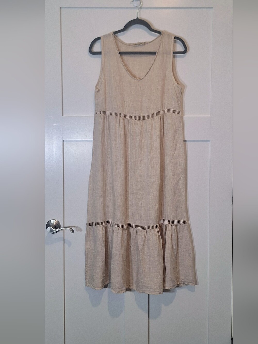 Valentina Naldi Italy Made 100% Linen Long Midi Dress Sleeveless Beige Small